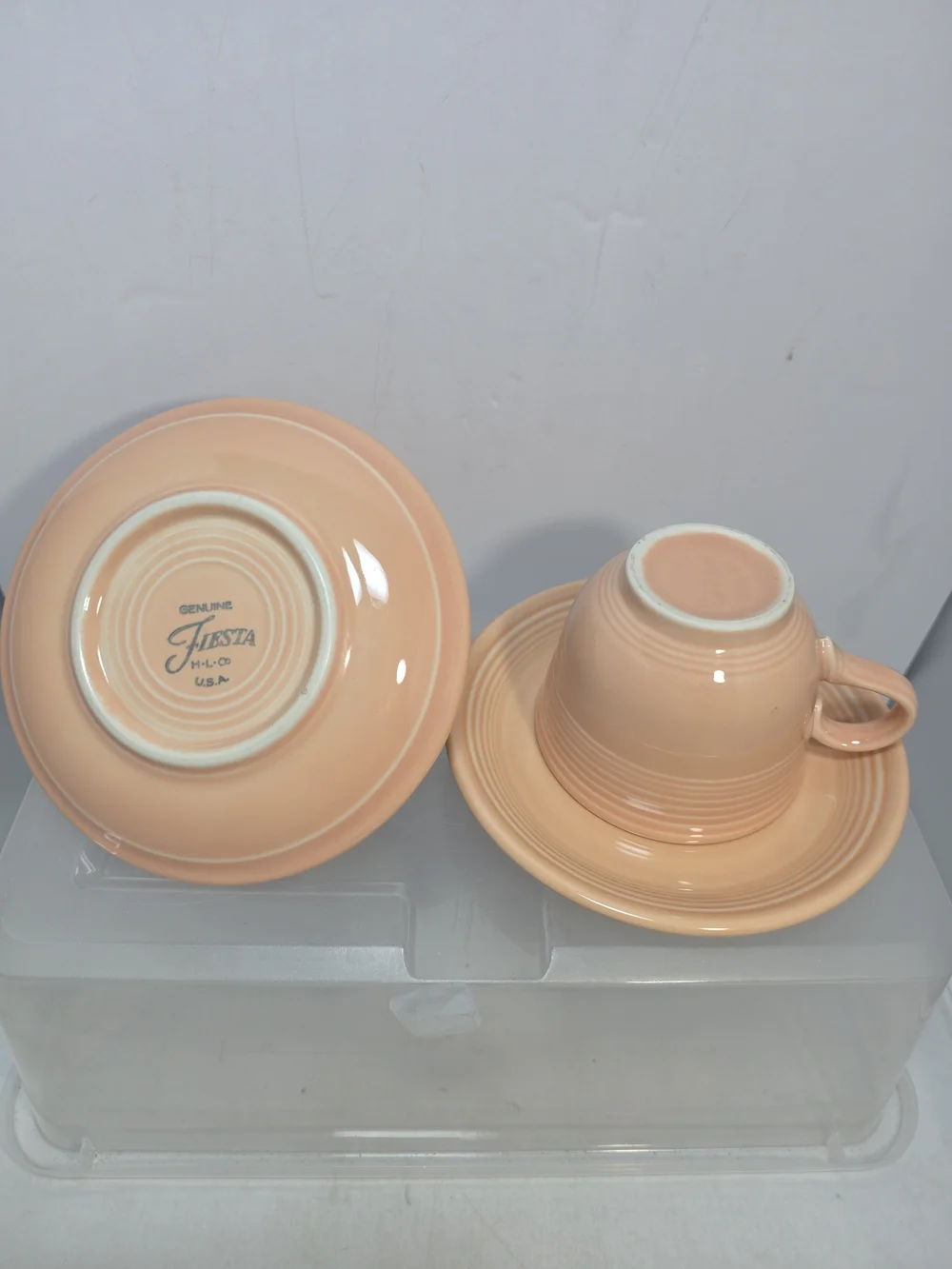 Fiesta Ware Apricot Flat Coffee Cups & Saucers Set of 2 Homer Laughlin